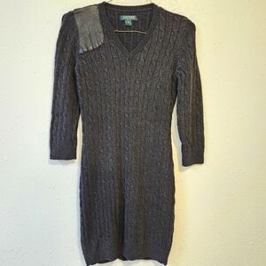 Ralph Lauren Black Cable Knit Sweater Dress Size PL 51% Cotton 3% Cashmere